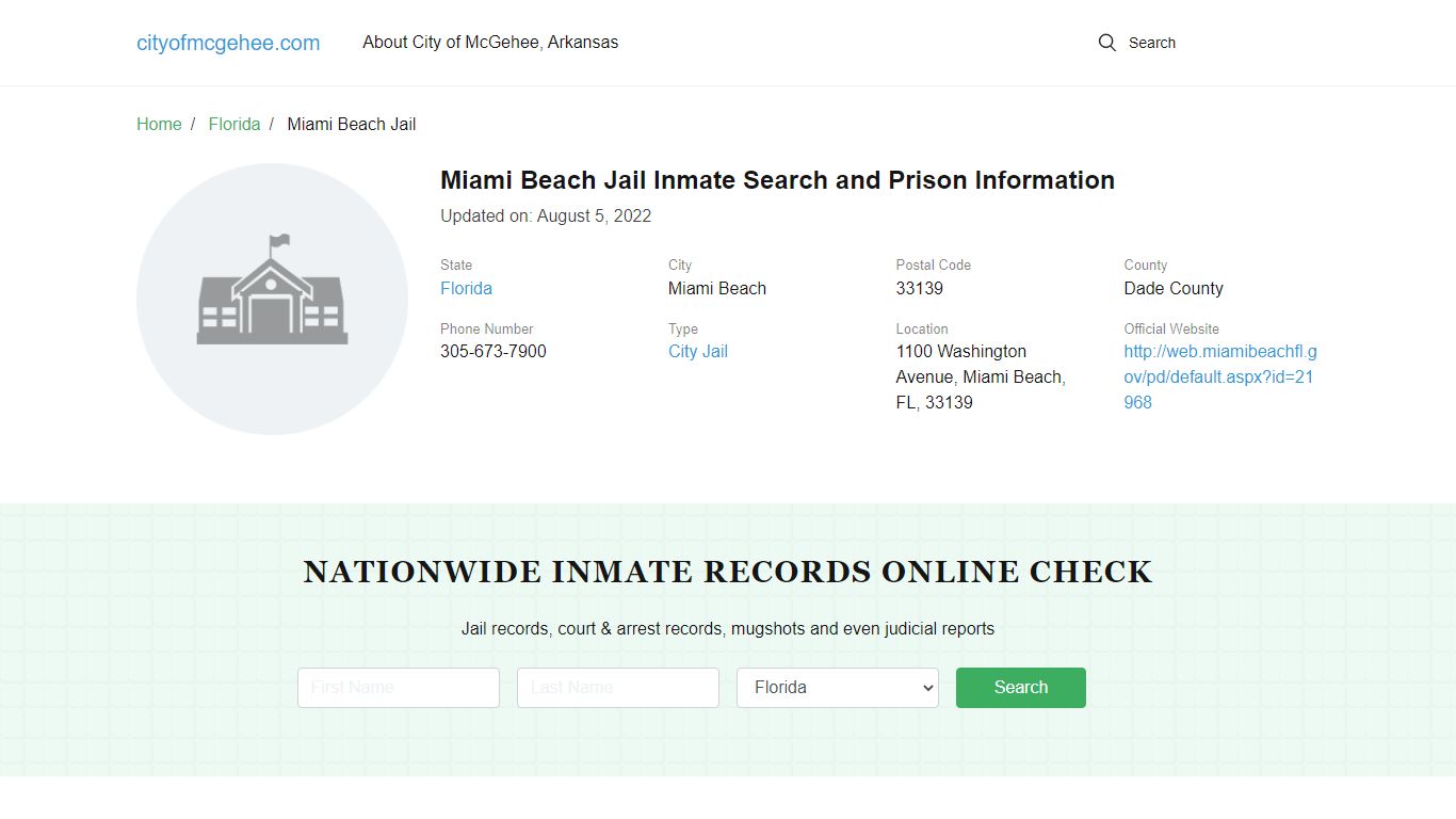 Miami Beach Jail Inmate Search and Prison Information